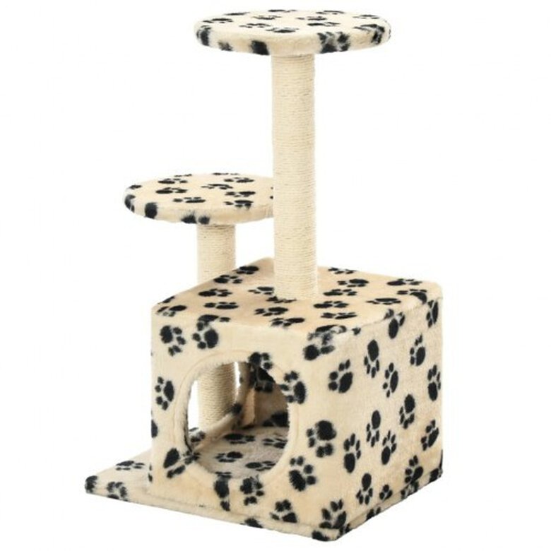 Rascador con poste de sisal para gatos color Beige Huellas, , large image number null