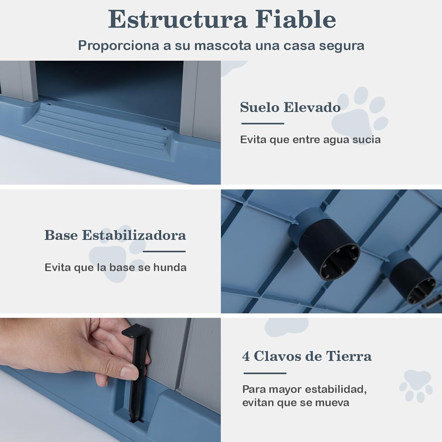 COSTWAY Caseta Perro Grande, 76x83x83 cm, Casa de Perro Exterior con Rejillas de Ventilaciones y Base Elevado, Refugio Impermeable Aislado para Mascotas Peque&ntilde;os y Medianos Interior y Exterior, Azul, , large Imagen numero 4