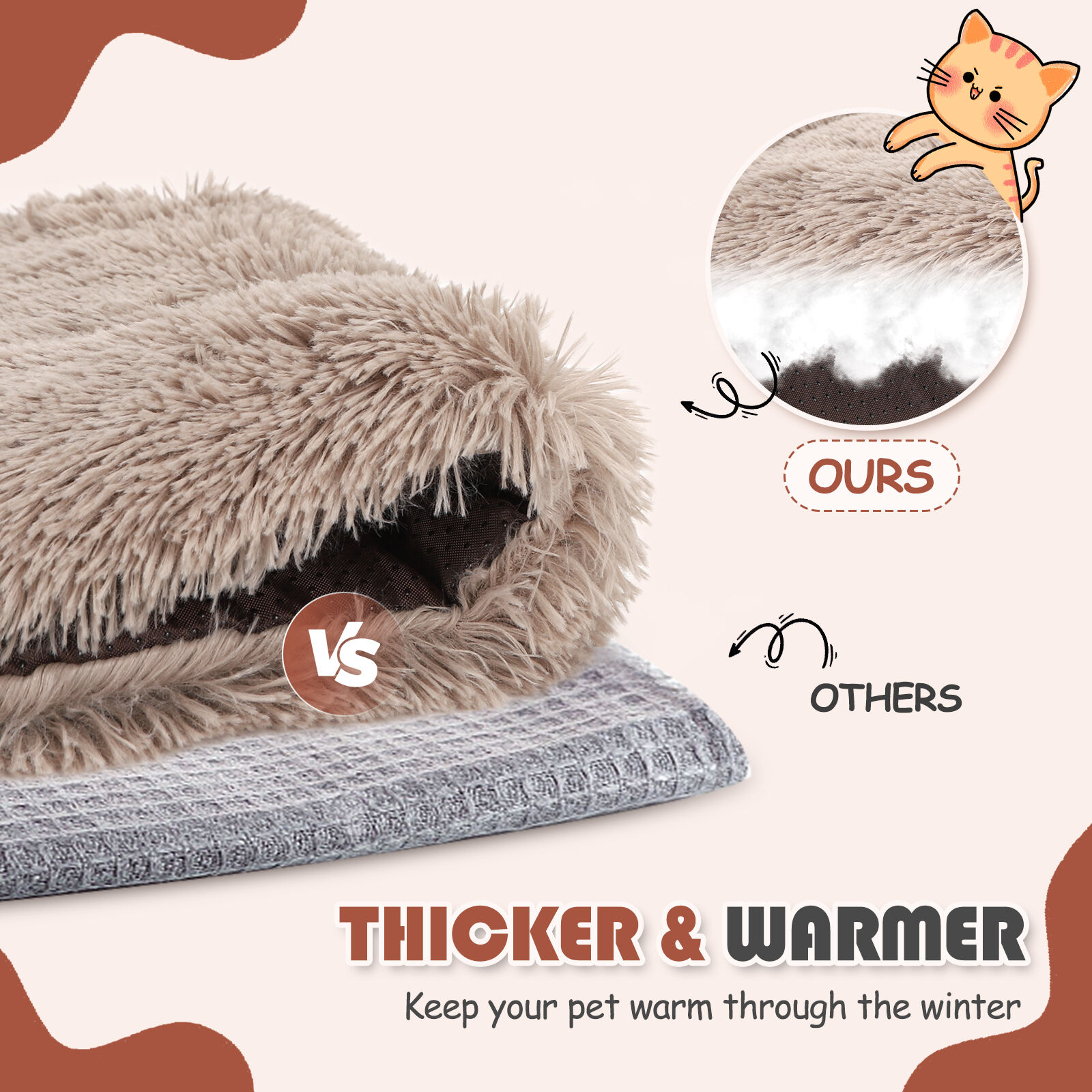 Nobleza 2 en 1 Cama de invierno lavable y antideslizante marrón para Gatos thumbnail