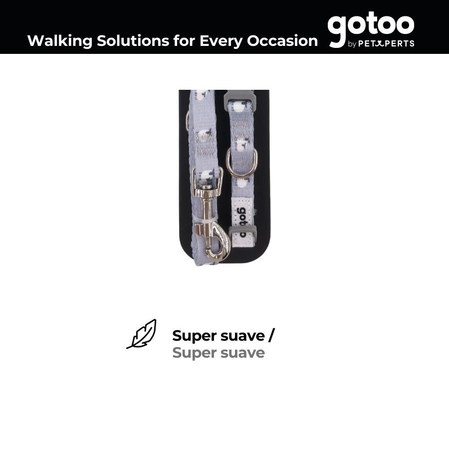 Gotoo Set de correa y collar con estampado ovejitas gris para cachorros, , large Imagen numero 3