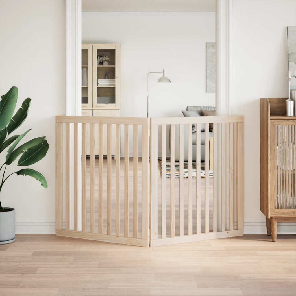 vidaXL Puerta para perros plegable 2 paneles madera de &aacute;lamo 160 cm, , large Imagen numero 3