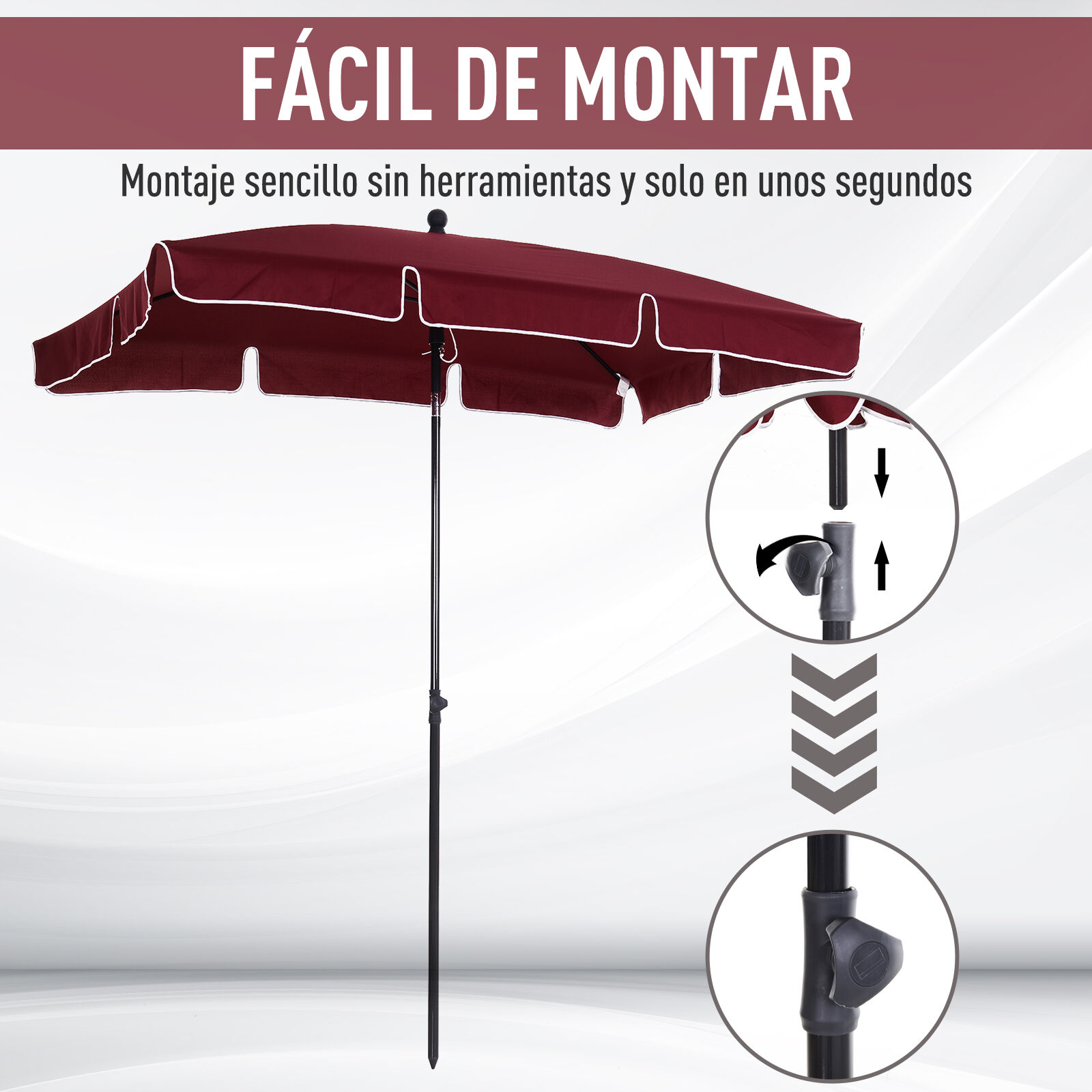 Outsunny Sombrilla de Jard&iacute;n de Aluminio 198x130x245 cm Parasol de Jard&iacute;n Rectangular con Funci&oacute;n de Inclinaci&oacute;n para Terraza Patio Exterior Rojo Vino, , large Imagen numero 5