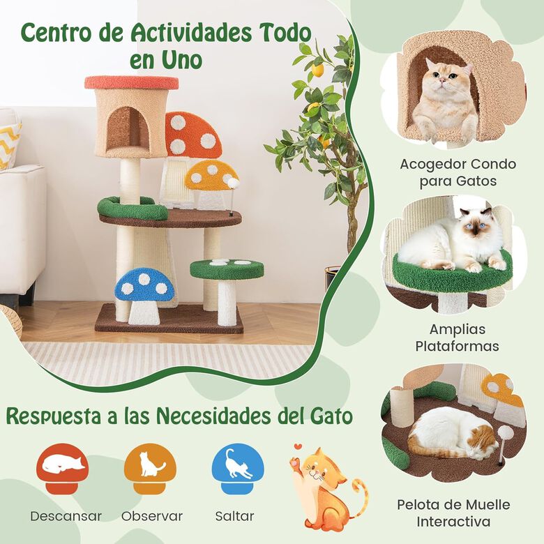 COSTWAY Árbol en Forma de Hongo 4 en 1 para Gatos thumbnail