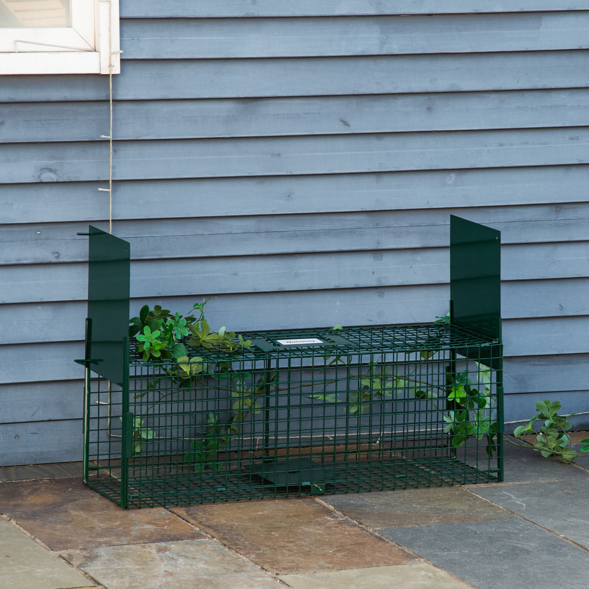 Outsunny Trampa para Animales Vivos con 2 Puertas Jaula de Captura Met&aacute;lica con Asa para Conejos Visones Zorros Peque&ntilde;os 80x25x30 cm Verde Oscuro, , large Imagen numero 2