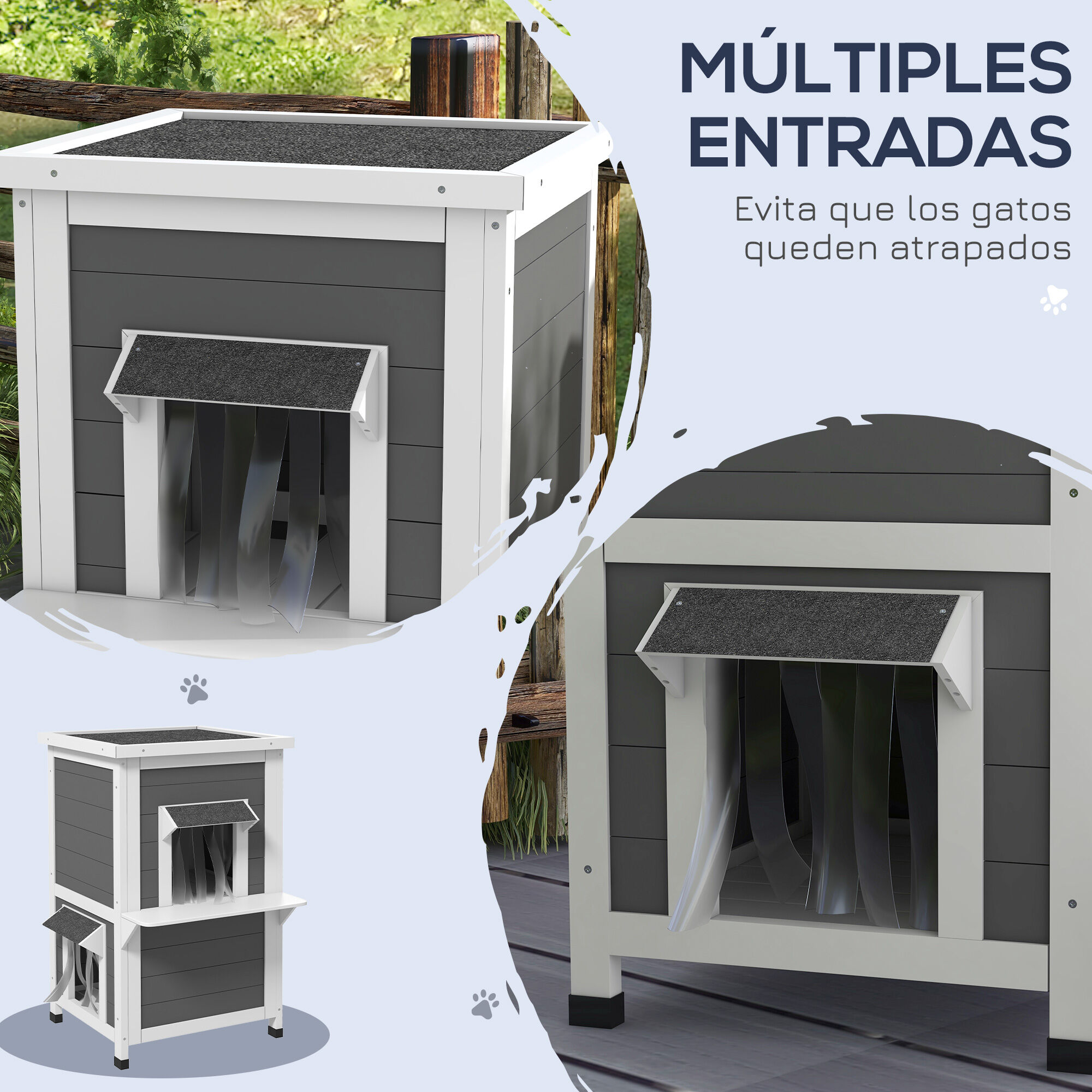 PawHut Caseta para Gatos Gris, , large Imagen numero 4
