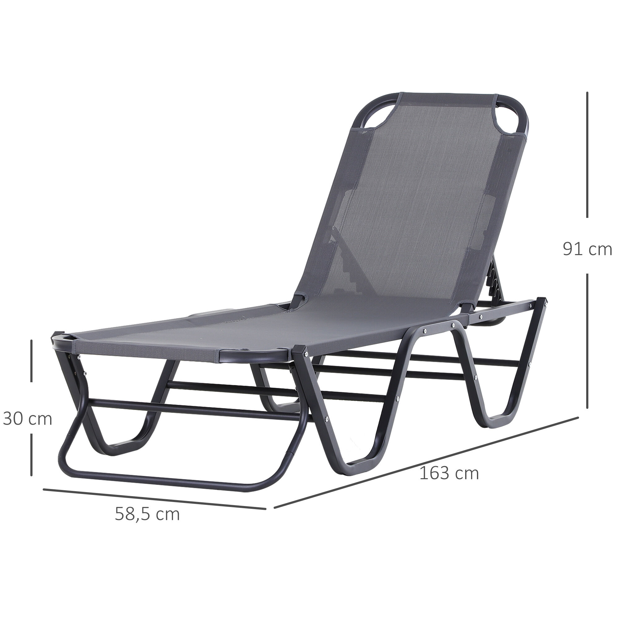 Outsunny Conjunto de 2 Tumbonas Reclinables de Aluminio Tumbonas de Jard&iacute;n con Respaldo Ajustable en 4 Posiciones Carga 120 kg para Terraza Piscina Playa 163x58,5x91 cm Gris, , large Imagen numero 3
