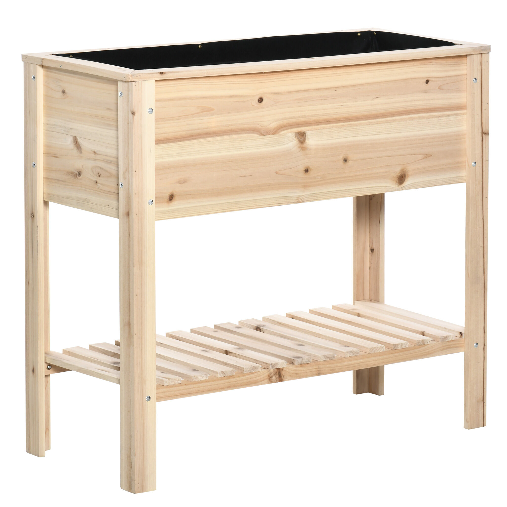 Outsunny Huerto Urbano Elevado de Madera 90x40x81 cm Mesa de Cultivo de Jard&iacute;n con Estante Inferior y 2 Orificios de Drenaje para Cultivos Plantas Flores Natural, , large Imagen numero 1