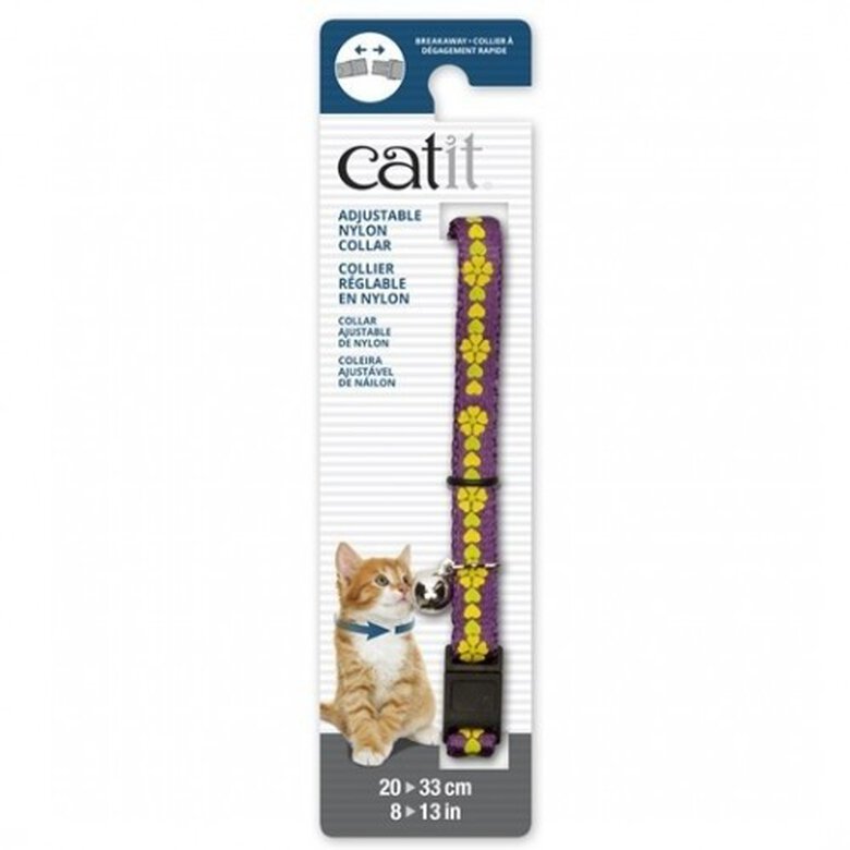 Collar ajustable con cascabel para gatos color Púrpura/Flor, , large image number null