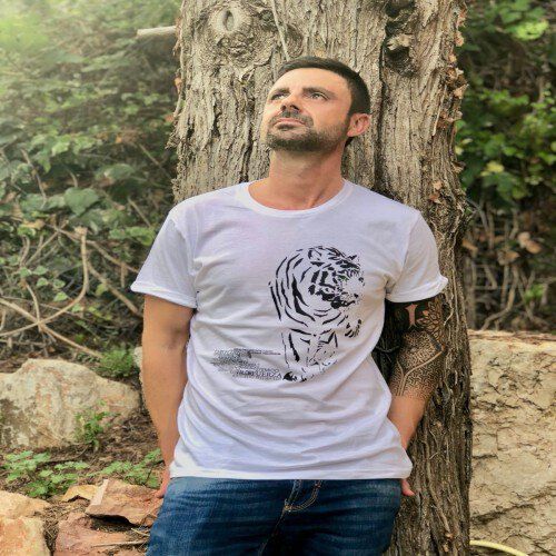 Camiseta de hombre algodón orgánico perezoso color Blanco thumbnail