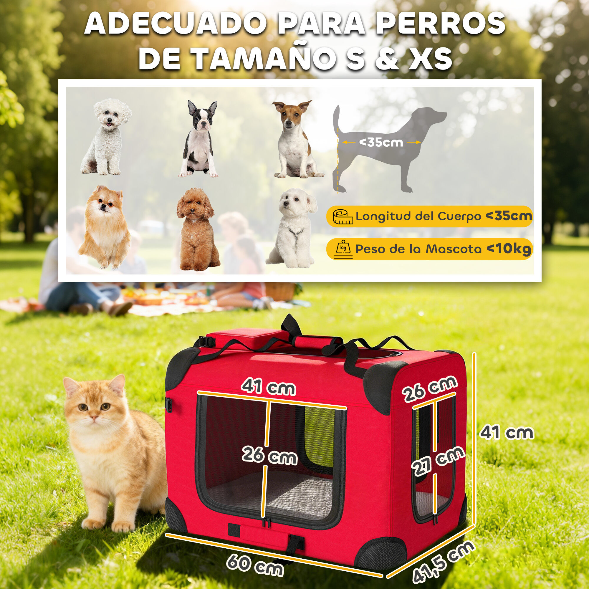 PawHut Transport&iacute;n para Mascotas Rojo, , large Imagen numero 3
