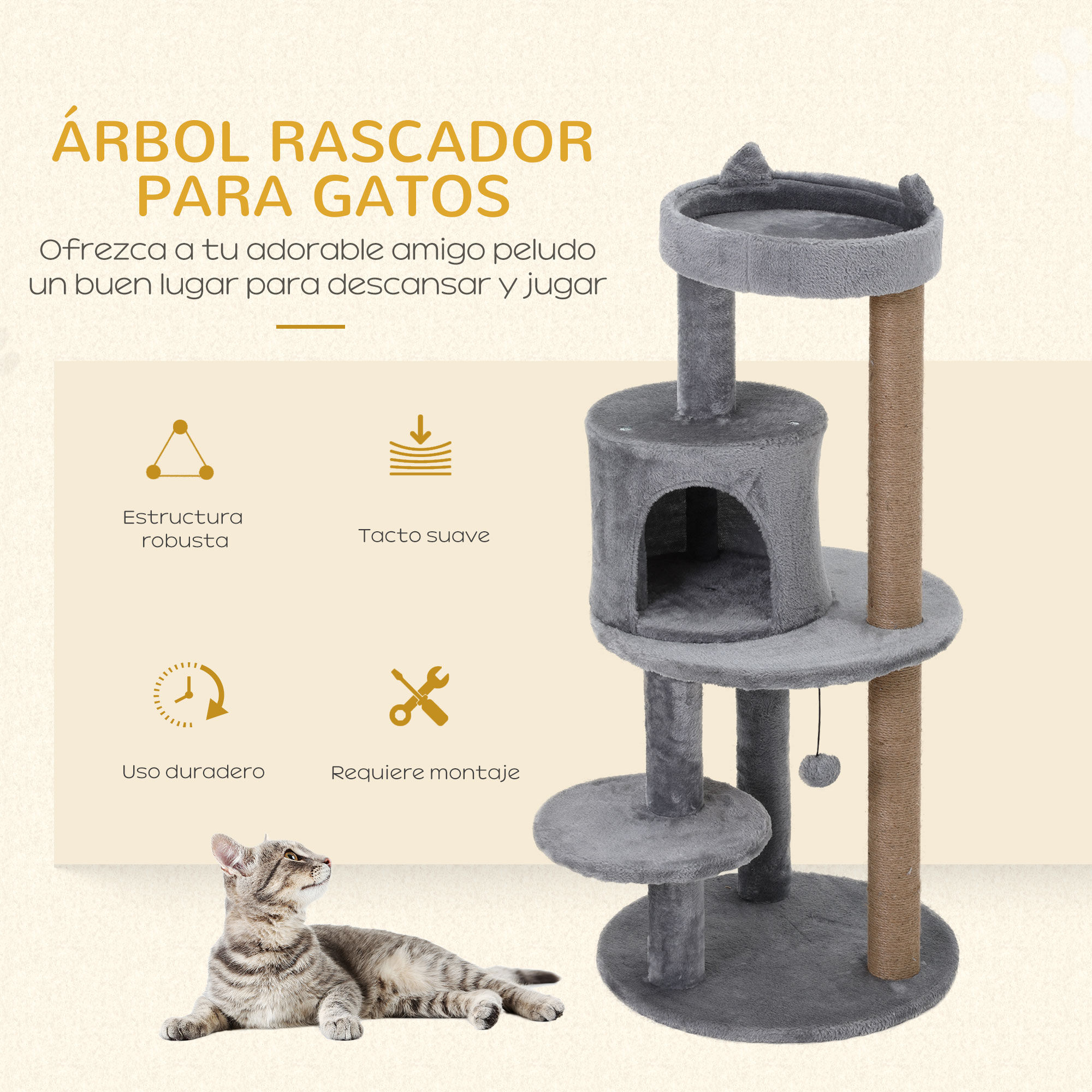 PawHut Árbol Rascador Gris para gatos thumbnail
