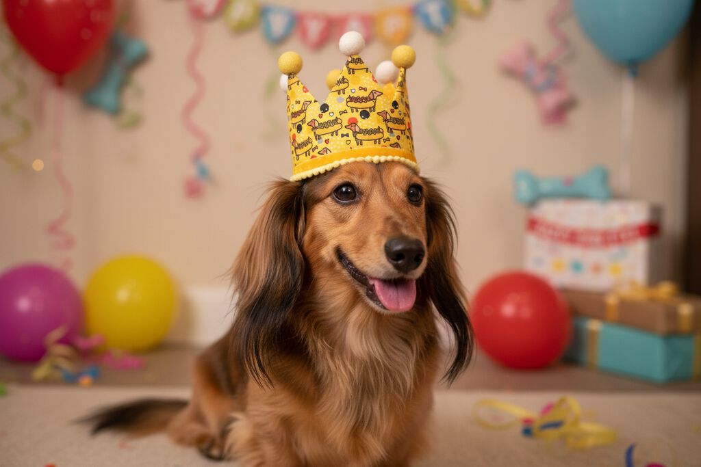 Gorro de cumplea&ntilde;os forma de corona - Hecha a mano - Estampado de Perro Salchicha - Hot Dog, , large Imagen numero 3