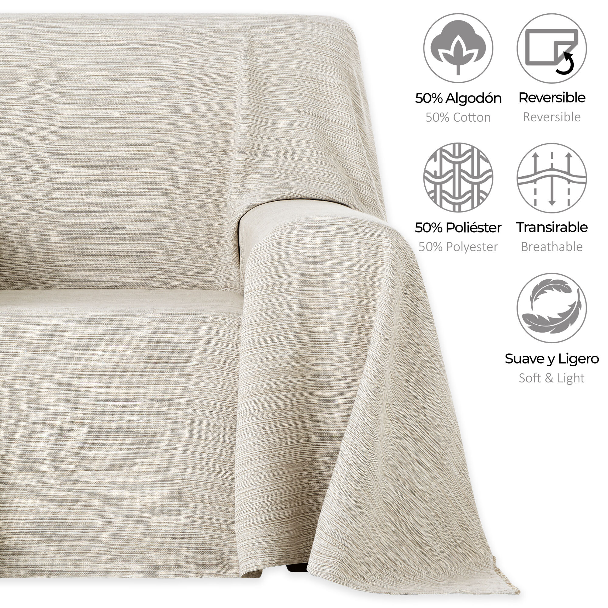 Plaid Multiusos Modelo Trama 230x260 cm Beige, , large Imagen numero 2