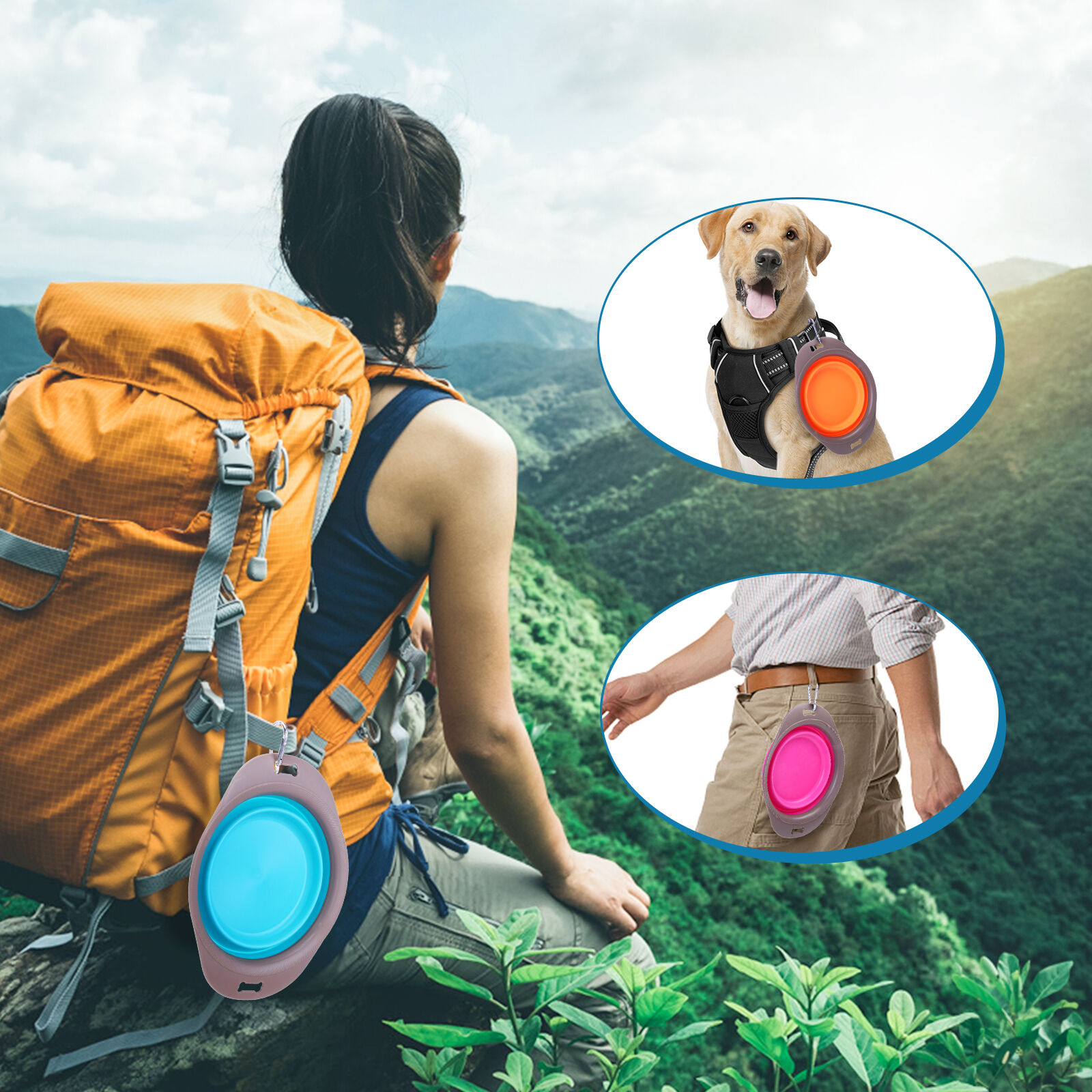 Nobleza - 3 unidades Platos de viaje para perros, Plegable Viajes Silicona para Gatos Perros, Comedero para Mascotas Bebedero, Ligero & Port&aacute;til, Bebedero Port&aacute;til de Agua Potable con mosquet&oacute;n 540ml, , large Imagen numero 5