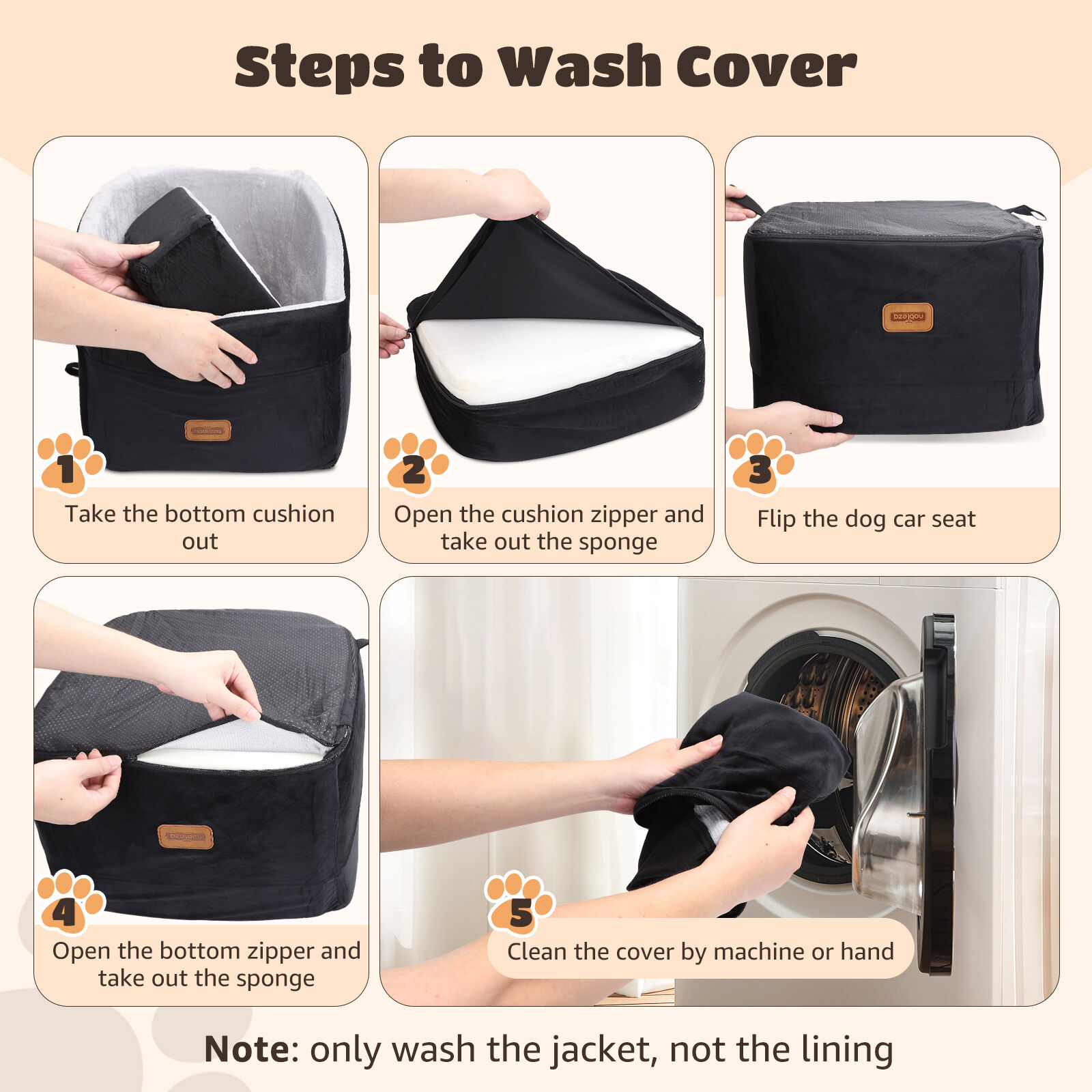 Nobleza Asiento Perro Coche Peque&ntilde;o, Asiento Elevado para Mascotas con Coj&iacute;n Grueso y Bolsillos Laterales, Cama Perro Coche Lavable Segura y C&oacute;moda para Perros y Gatos, 50 * 50 * 40 cm, Negro, , large Imagen numero 5