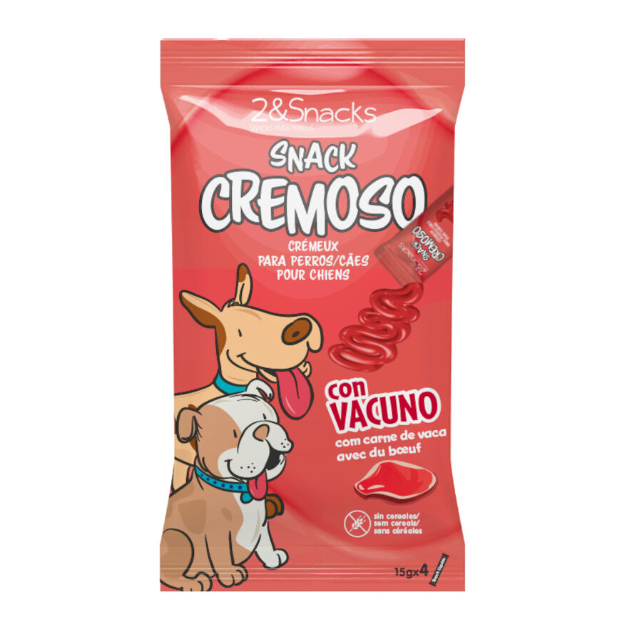 4 sobres x 15 g 2&Snacks Snacks Cremosos con Vacuno para perros, , large Imagen numero 1