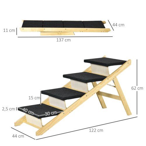 PawHut escalera plegable de madera 2 en 1 para perros, , large Imagen numero 2