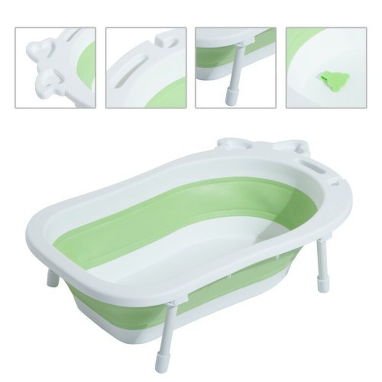 Bañera plegable HomCom para mascotas color Blanco/Verde, , large image number null