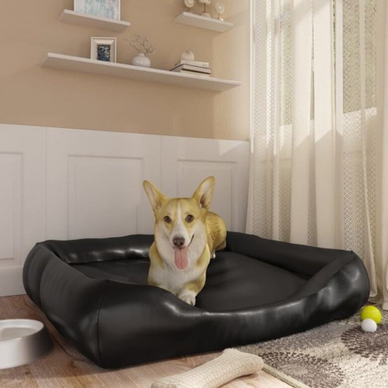 Vidaxl sofá acolchado de cuero negro para mascotas, , large image number null