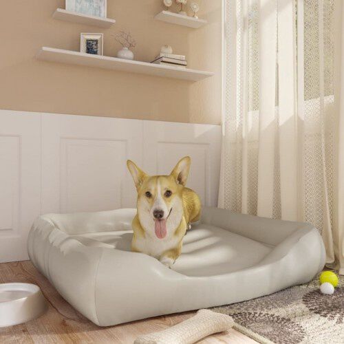 Vidaxl sof&aacute; acolchado de cuero beige para mascotas, , large Imagen numero 3