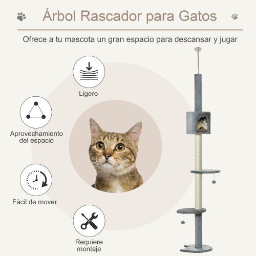Pawhut árbol rascador para fijar al techo con altura regulable para gatos thumbnail