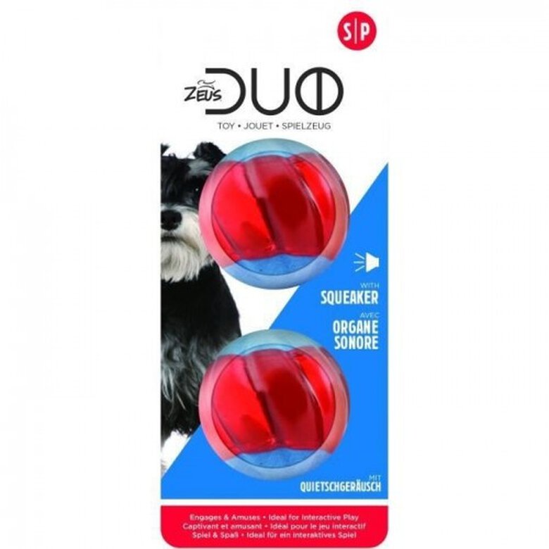 Zeus duo ball pelotas con silbato de juguete rojo para perros, , large image number null