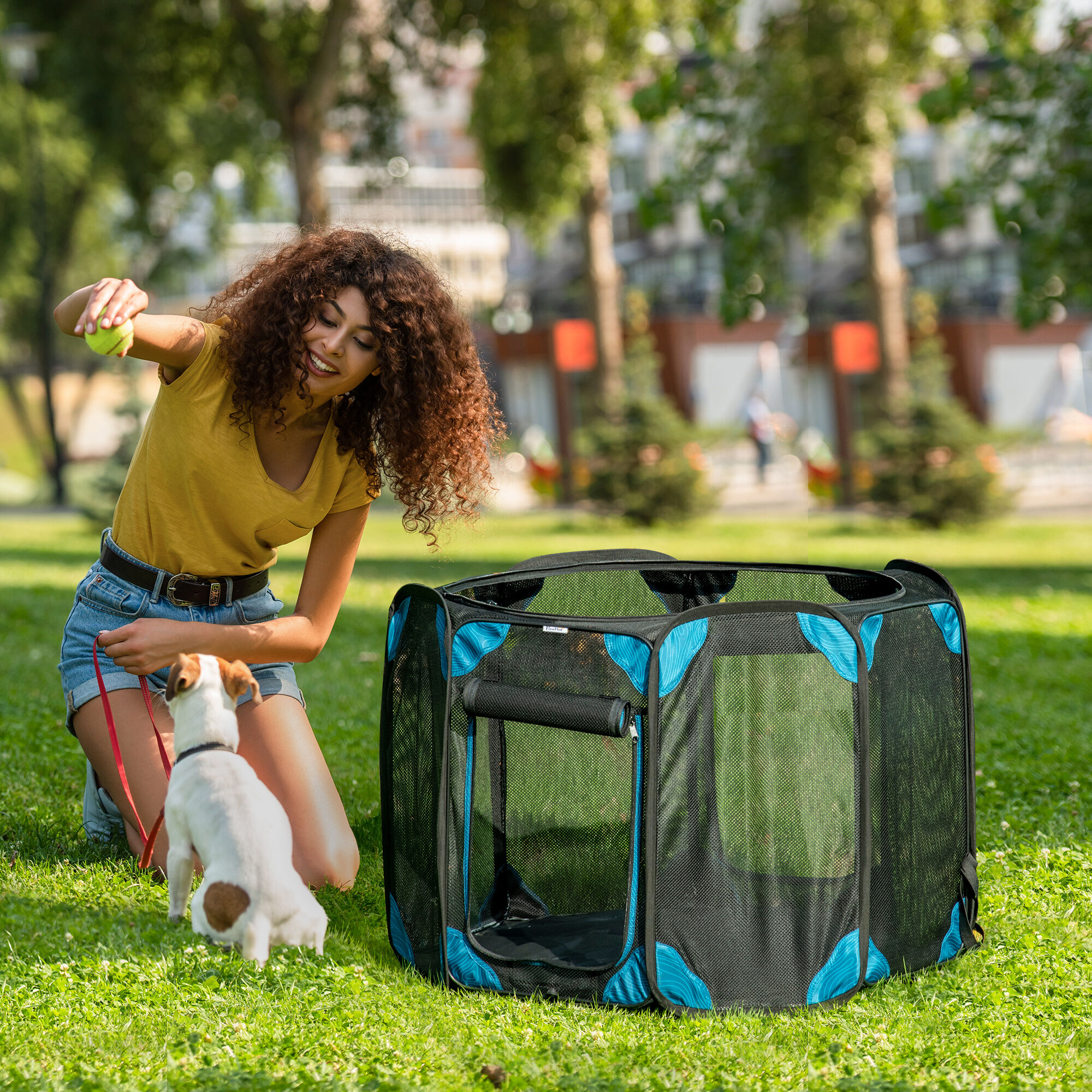 PawHut Parque Plegable para Perros y Gatos de 8 Paneles Parque de Juego para Mascotas con Bolsa de Transporte Recinto Port&aacute;til para Conejos Conejillos de Indias &Oslash;154x76 cm Azul, , large Imagen numero 7