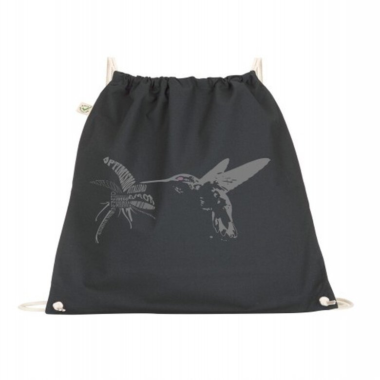 Animal totem mochila algodón orgánico colibrí negra unisex, , large image number null