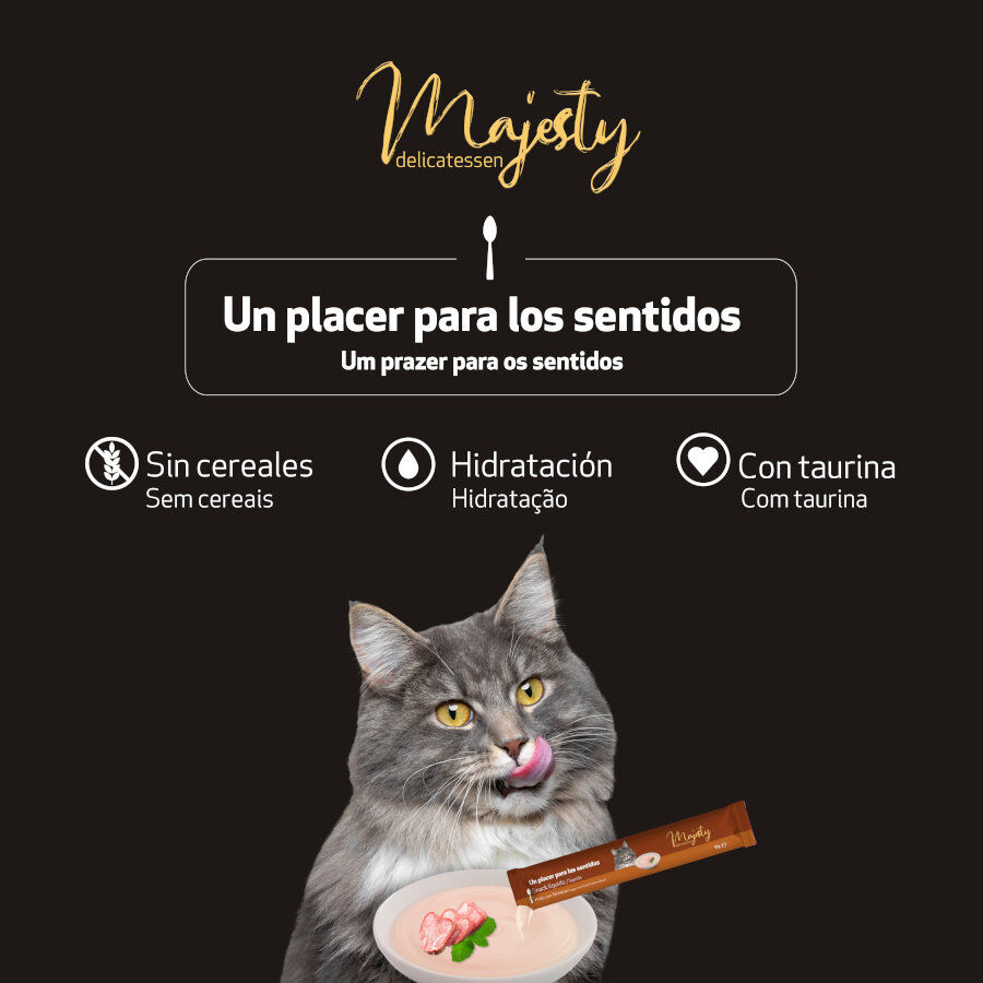 6 sobres x 15 g Majesty Pollo con Ternera snack l&iacute;quido para gatos, , large Imagen numero 5