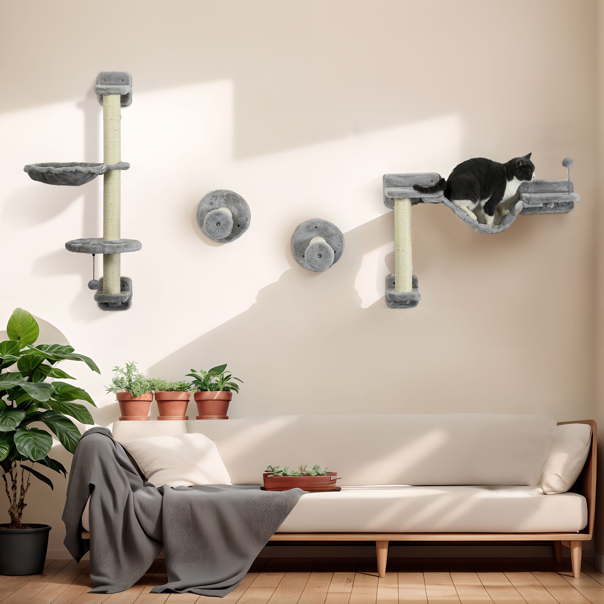 PawHut Juego de 4 Estantes con hamaca y pelota para gatos thumbnail