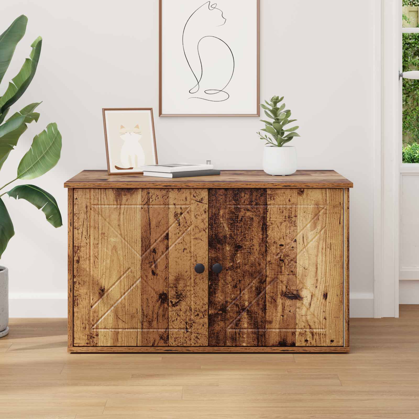 vidaXL Casa para Gatos Madera vieja 85 x 55 x 50 cm, , large Imagen numero 5