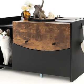 COSTWAY Caja de Arena para Gatos con Cajón Extraíble y Puerta Abatible para gatos