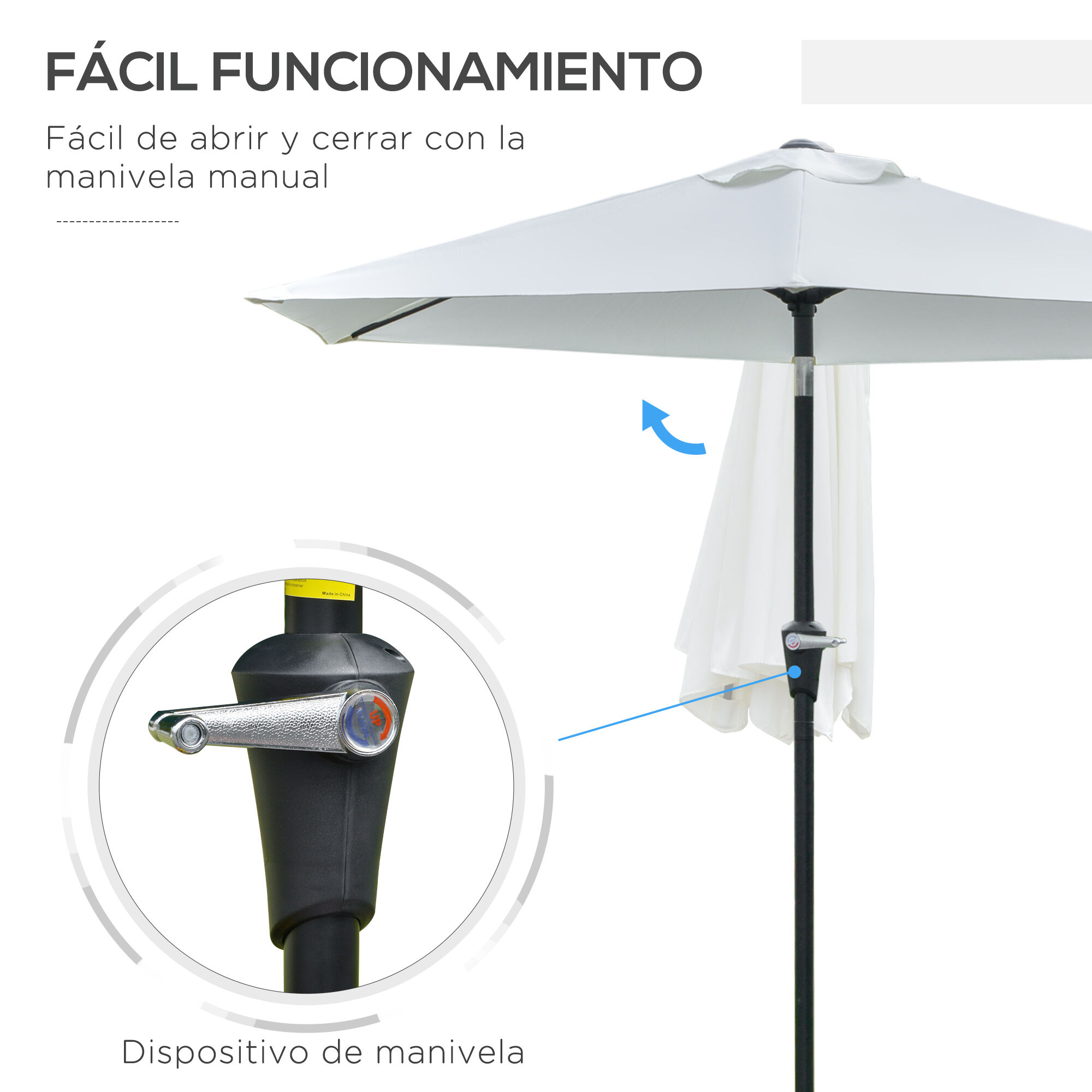 Outsunny Sombrilla de Jard&iacute;n &Oslash;230x216 cm Parasol de Terraza con Apertura Manual &Aacute;ngulo Ajustable e Impermeable para Balc&oacute;n Piscina Crema, , large Imagen numero 4