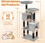 COSTWAY Gran &Aacute;rbol para Gatos de Varios Niveles, Torre Rascador Gatos de 156 cm con 2 Condos, 2 Camas Perchero, Postes para Rascar, Bolas Colgantes con Cascabeles, Revestimiento Suave de Franela, Gris, , large indicador imagen numero 5