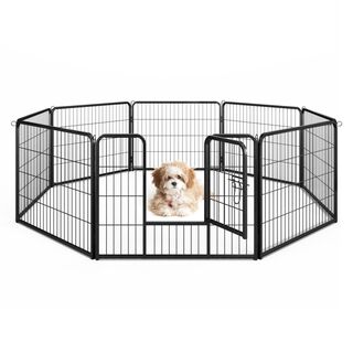 COSTWAY Parque Plegable de Metal Negro para Perros y Gatos