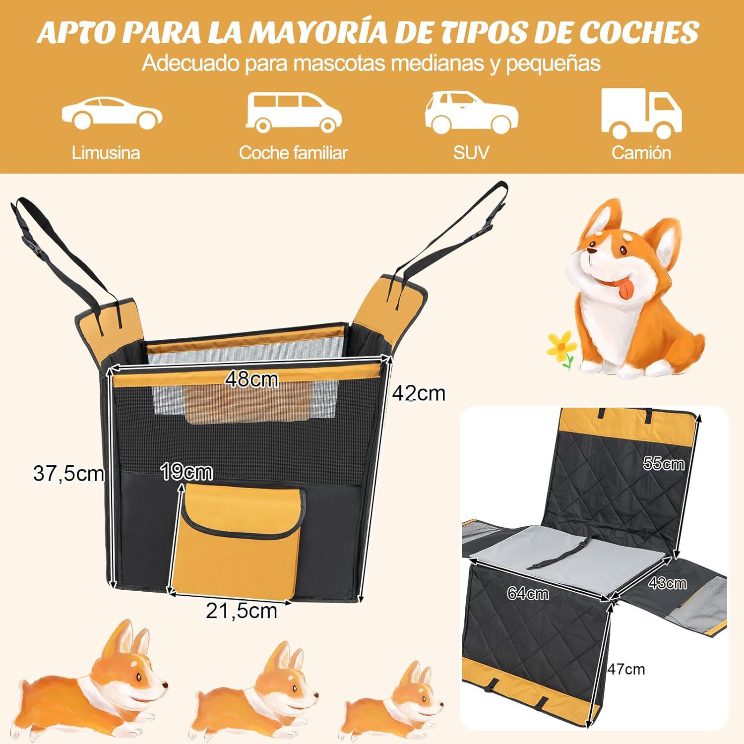 COSTWAY Cubierta de Asiento de Coche para Perros Peque&ntilde;os y Medianos, Cubierta para Asiento Trasero con Ventana de Malla, Cintur&oacute;n/Almohadilla, Funda de Asiento para Coche (64 x 43 x 55 cm), , large Imagen numero 5