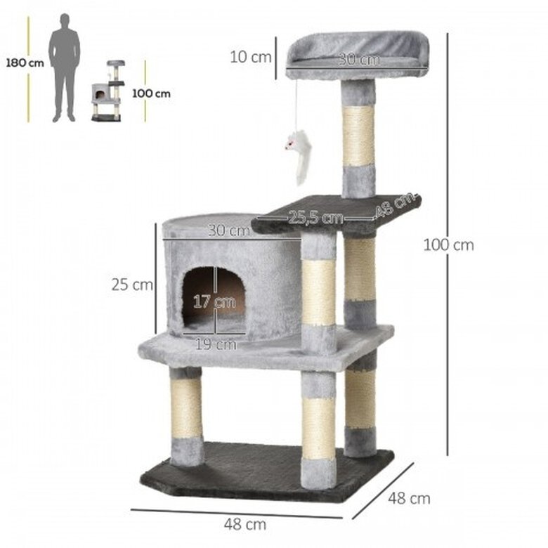 Árbol rascador PawHut para gatos con plataformas casetas ratón color Beige/Gris, , large image number null