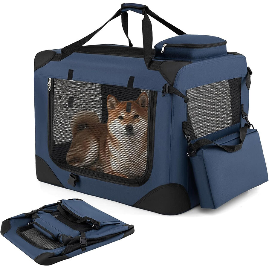 COSTWAY Transport&iacute;n para Perros Plegable, Bolsa Transporte para Gatos con Ventanas de Malla, 3 Puertas y Bolsillos Extra&iacute;bles, Portador de Viaje para Mascotas Interior y Exterior (Azul, S), , large Imagen numero 11