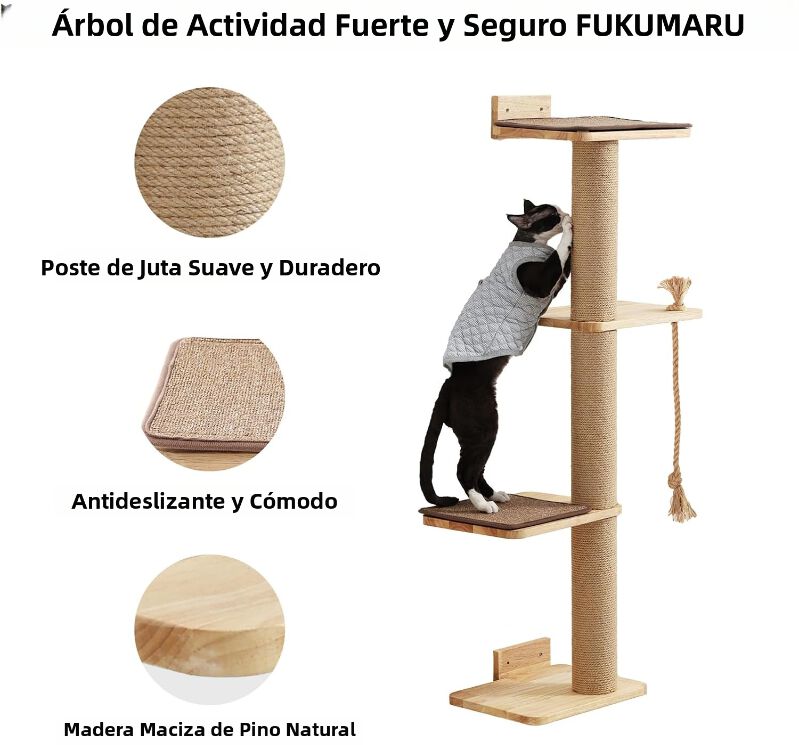Fukumaru &Aacute;rbol de pared para gatos de madera natural &ndash; dise&ntilde;o modular elegante y funcional, , large Imagen numero 4