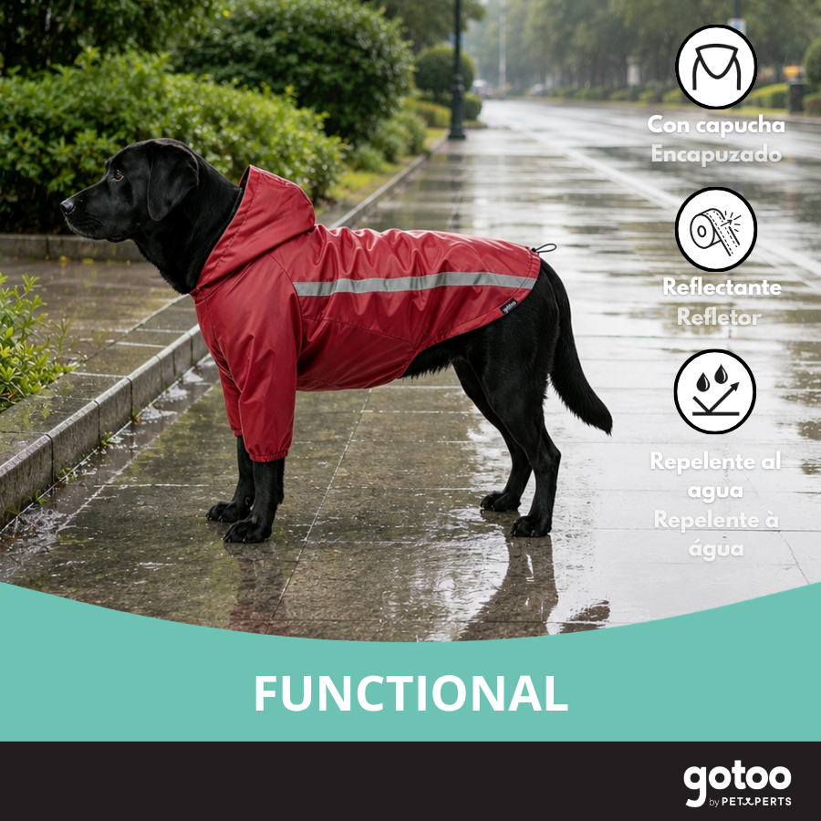 Gotoo Abrigo Impermeable Reflectante Rojo para perros, , large Imagen numero 6