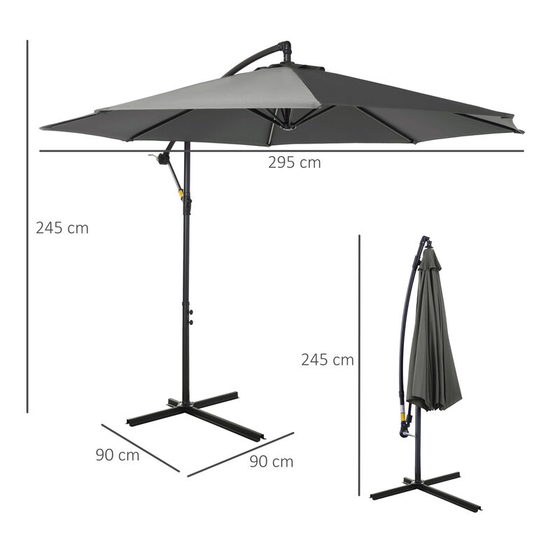 Outsunny Sombrilla De Jardín Parasol Excéntrico Inclinable Gris thumbnail