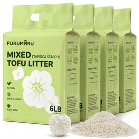 FUKUMARU Arena para Gatos Mixta de Yuca y Tofu &ndash; Aglomeraci&oacute;n R&aacute;pida y Firme, Sin Polvo, Biodegradable, Aroma Natural a Gardenia, Gr&aacute;nulo de 2 mm