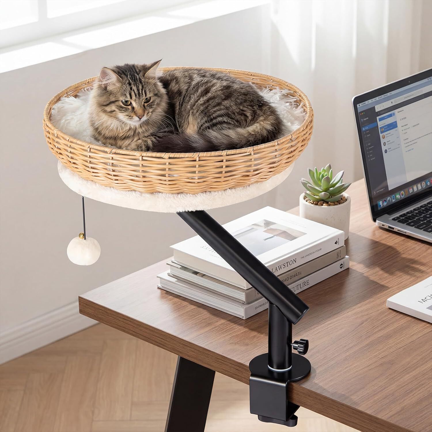 COSTWAY Cama Gato para Escritorio, Hamaca para Gatos Giratoria de 360&deg; de Rat&aacute;n con Coj&iacute;n Extra&iacute;ble y Bola Colgante, Cama para Gatos, Nido Suave para Mascotas para Oficina, Hogar, sin Taladrar, , large Imagen numero 2