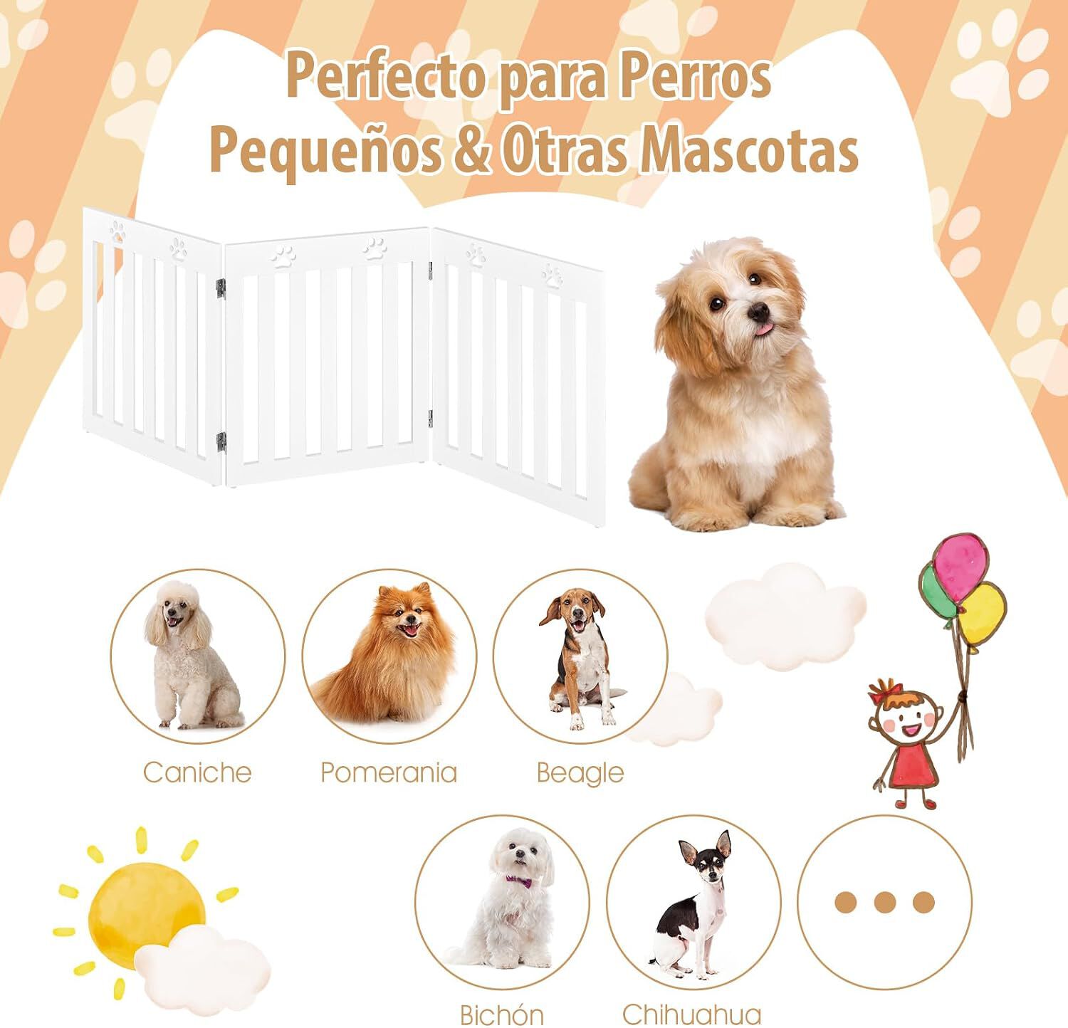 COSTWAY Barrera de Seguridad Plegable para Perros Mascotas Valla Protecci&oacute;n para Habitaci&oacute;n Puerta Escalera, 3 Paneles, Blanco, , large Imagen numero 5