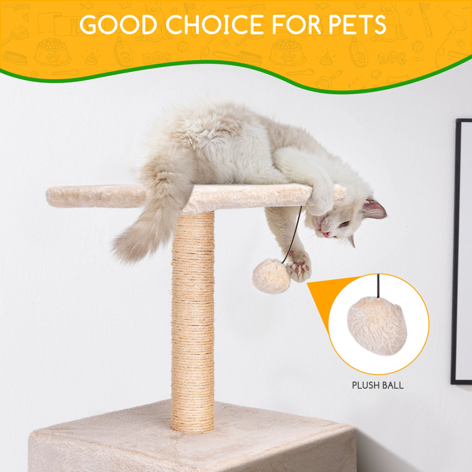 Nobleza - &Aacute;rbol para Gatos, &Aacute;rbol Escalador, &Aacute;rbol Rascador, Dos Bolas de Juego Altura 60cm, Color Beix, , large Imagen numero 4