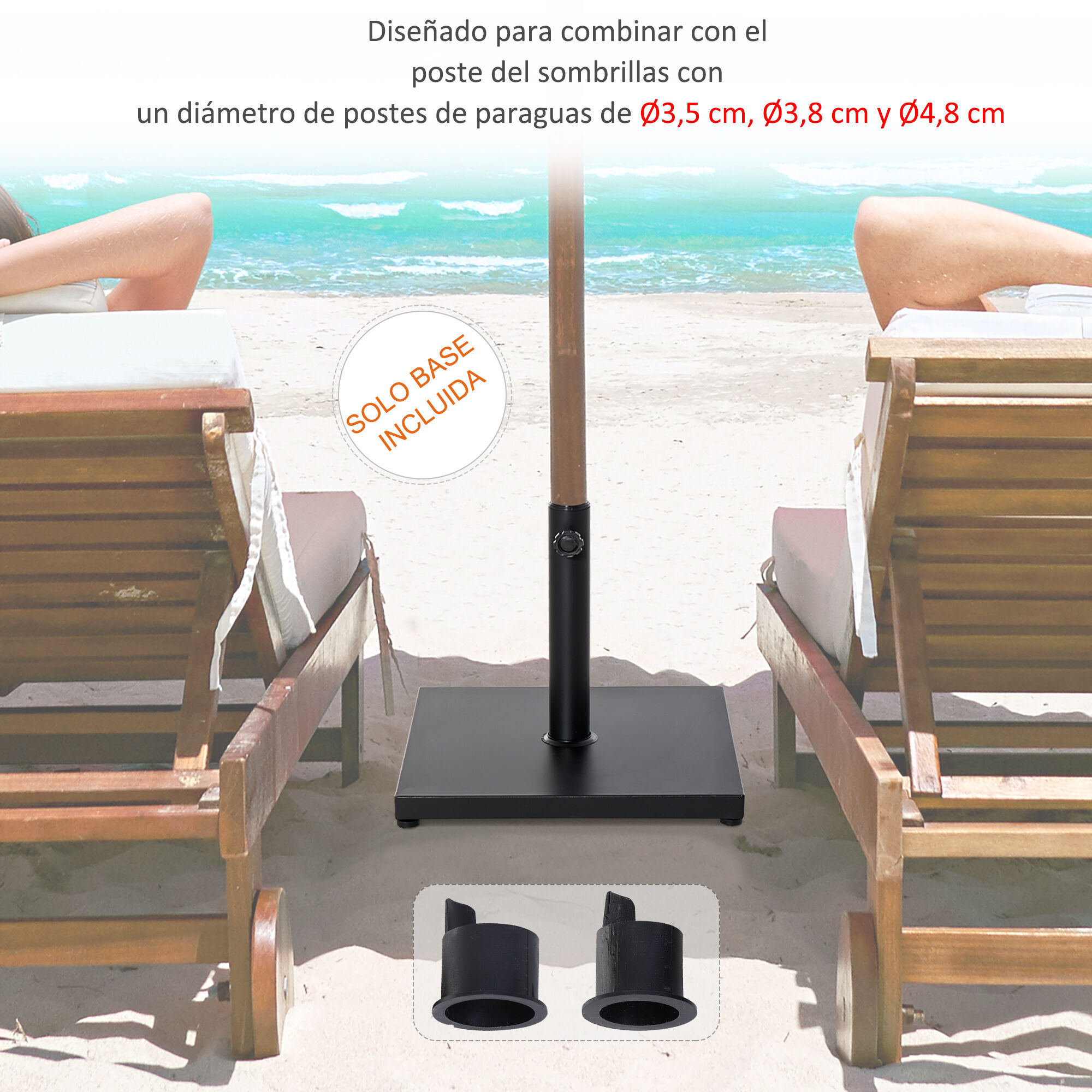 Outsunny Base para Sombrilla de Jard&iacute;n Peso Neto 18 kg Soporte Pie para Parasol Apto para Postes de &Oslash;35mm/&Oslash;38mm/&Oslash;48mm para Jard&iacute;n Patio Negro 45x45x39 cm, , large Imagen numero 4
