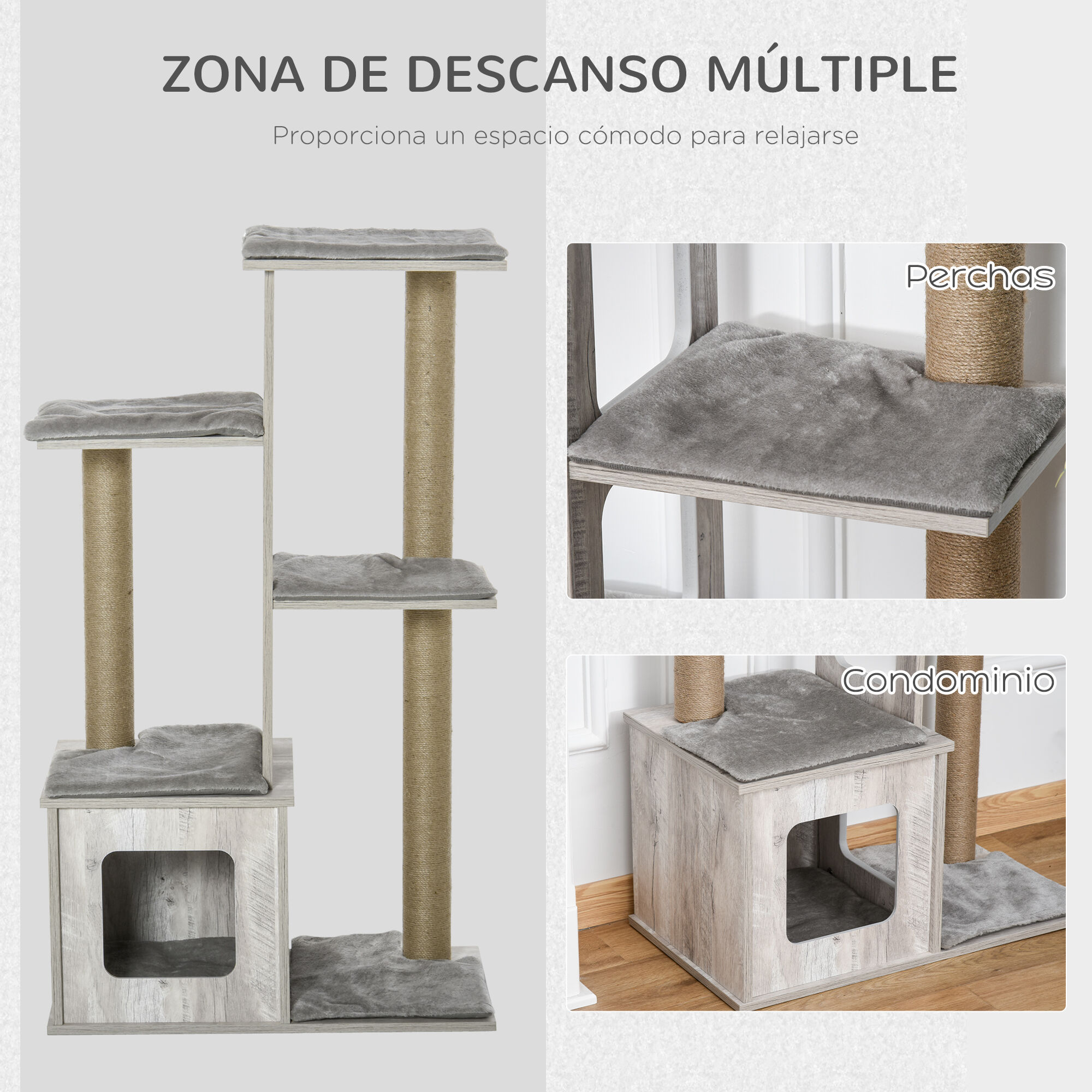 PawHut Conjunto para Gatos Gris, , large Imagen numero 5