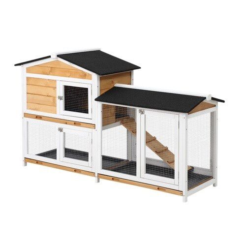 PawHut conejera jaula exterior de madera de 2 niveles para conejos thumbnail