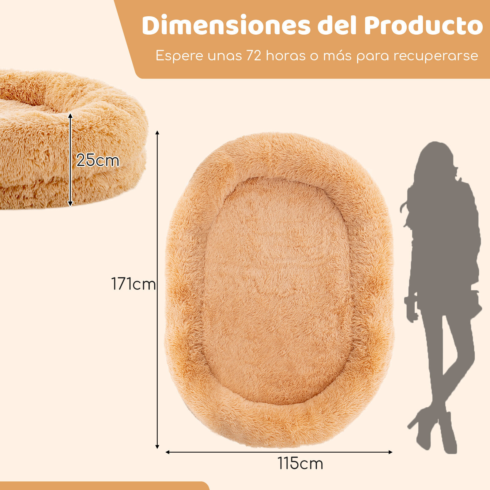 COSTWAY Cama para Mascotas y Personas Adultos, Cama Perro para Siesta Lavable y Esponjosa de Piel, con Manta Suave, Almohada Regordeta, para Personas, Mascotas, 171 x 115 x 25 cm Marr&oacute;n, , large Imagen numero 4