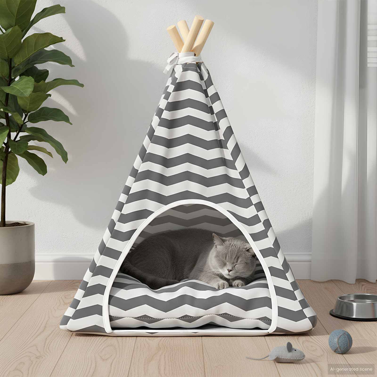 vidaXL Tienda de campa&ntilde;a para mascotas con coj&iacute;n Blanco y gris Cama Casa, , large Imagen numero 8
